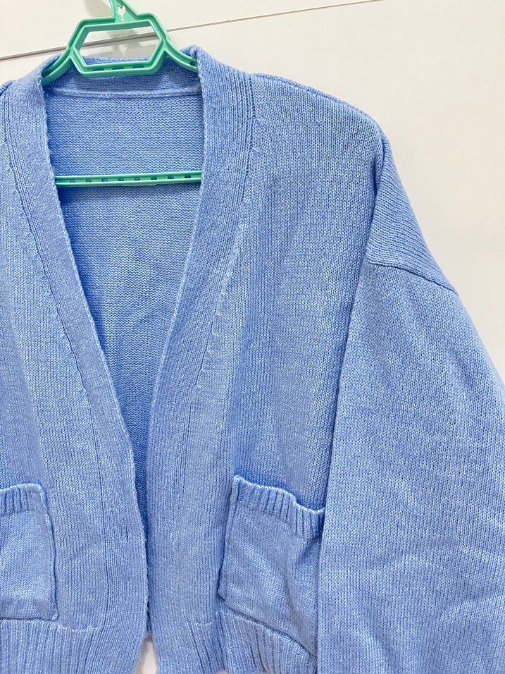 Mavi V Yaka Triko Kadın Hırka - Görsel 3