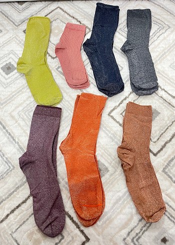 Kadın simli Renkli Keten Çorap - Görsel 2