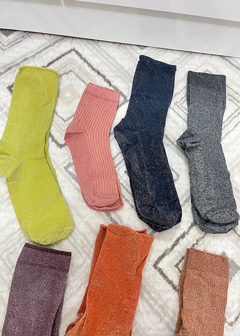 Kadın simli Renkli Keten Çorap - Görsel 3