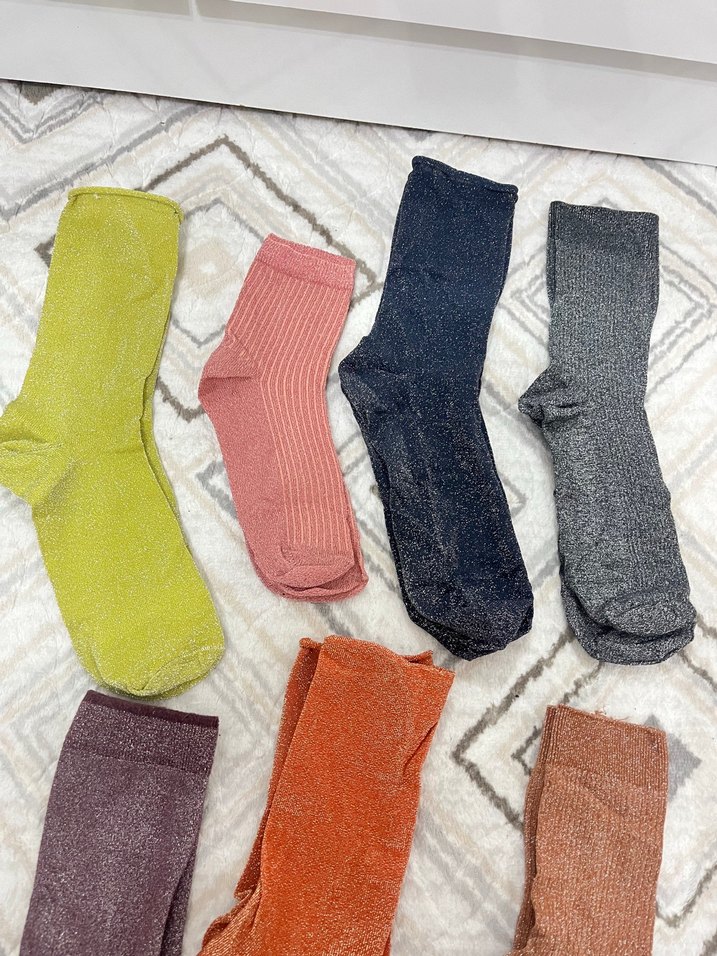 Kadın simli Renkli Keten Çorap - Görsel 3