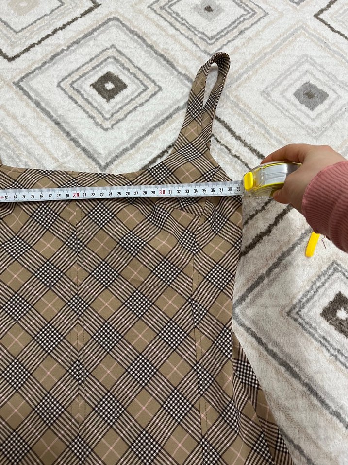 Kahverengi Kareli Midi Örme Elbise - Görsel 4