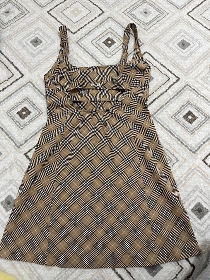 Kahverengi Kareli Midi Örme Elbise - Görsel 2