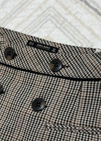 Düğmeli Kahverengi Ekose Mini Etek - Görsel 5