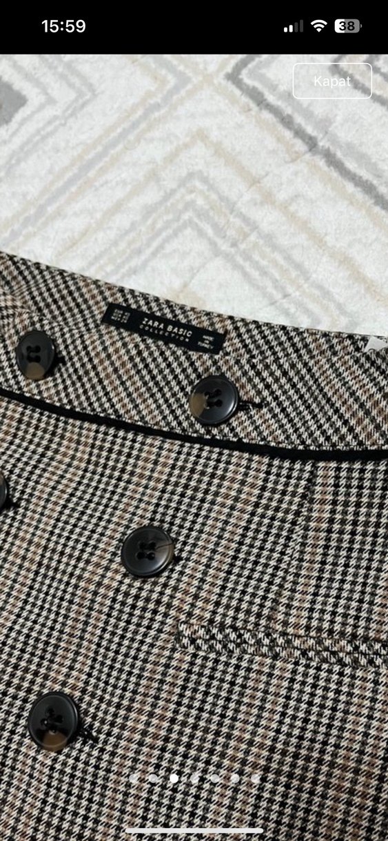 Düğmeli Kahverengi Ekose Mini Etek - Görsel 5