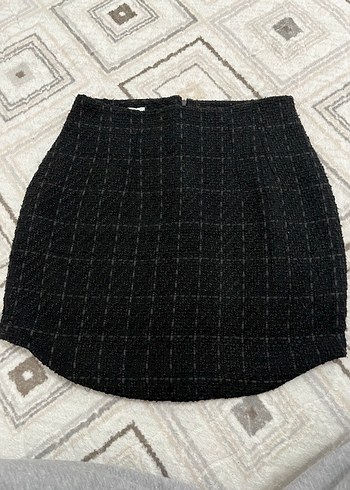 Siyah Kareli Örgü Mini Etek - Görsel 2