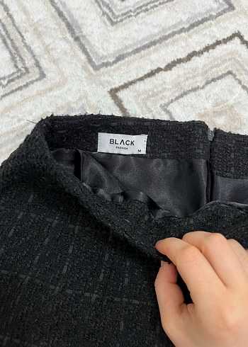 Siyah Kareli Örgü Mini Etek - Görsel 3