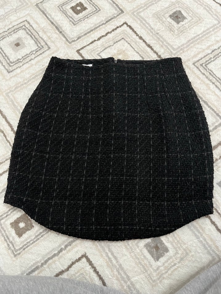 Siyah Kareli Örgü Mini Etek - Görsel 2