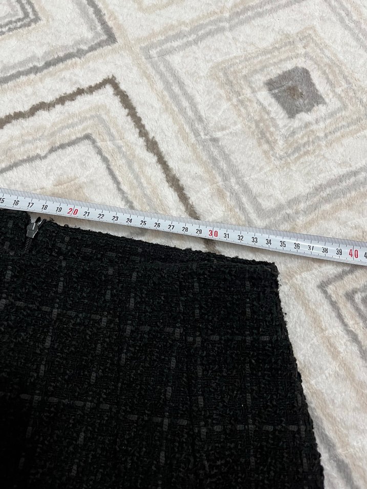 Siyah Kareli Örgü Mini Etek - Görsel 5