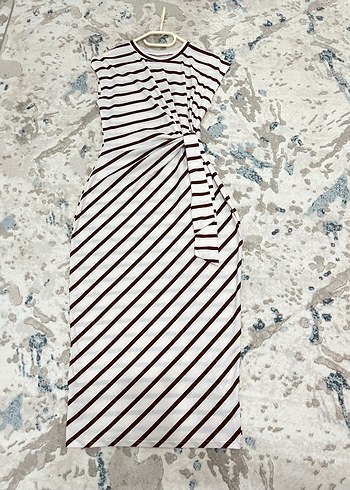 Primark Çizgili Pilili Uzun Kadın Elbise