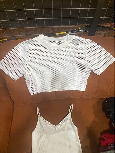 Addax beyaz fileli desen crop tişört