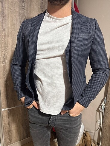Defacto erkek modern fit lacivert desenli ceket