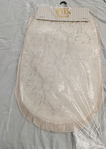 Nakışlı Bej Oval Banyo Paspası