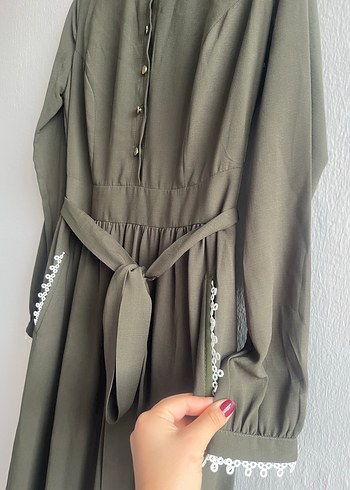 Nakışlı, Kuşaklı Kadın Uzun Elbise - Görsel 4