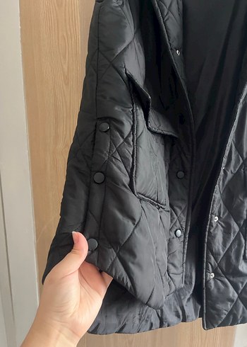 Düğmeli Siyah Kadın Kapüşonlu  Yelek - Görsel 3