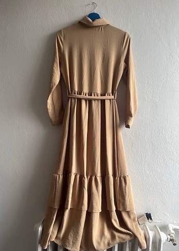 Bej Uzun Elbise, Fırfırlı, Bohem Tarz - Görsel 5