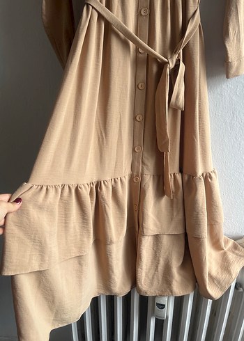 Bej Uzun Elbise, Fırfırlı, Bohem Tarz - Görsel 4