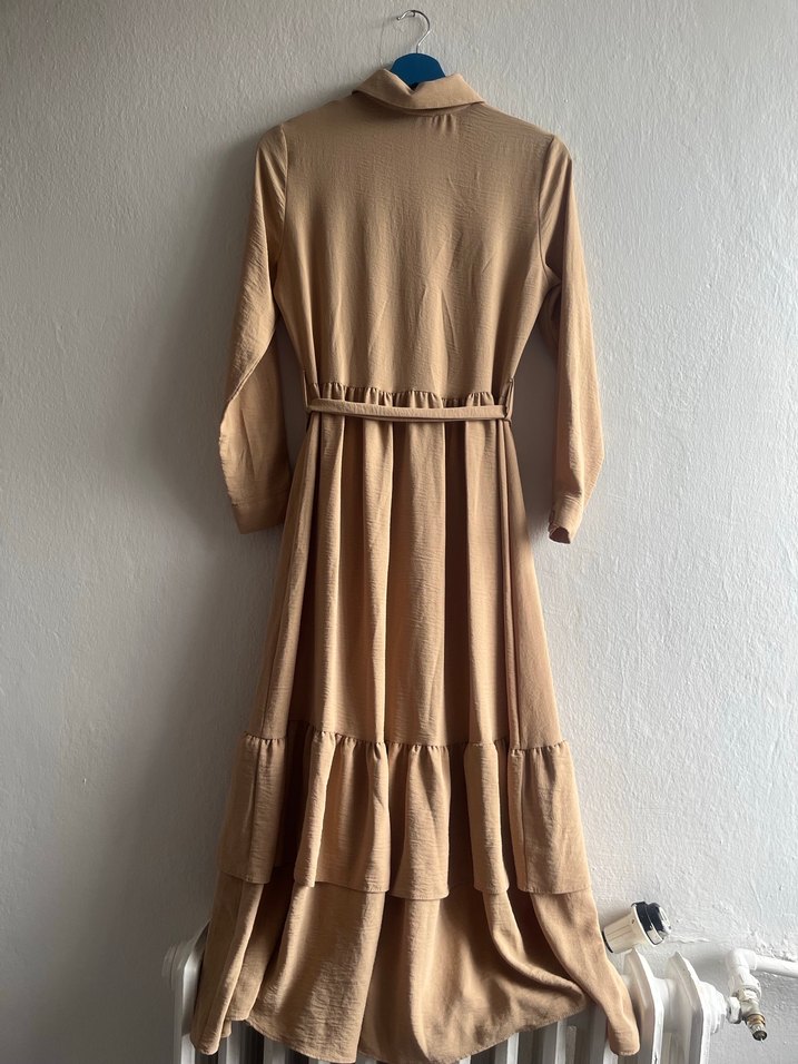 Bej Uzun Elbise, Fırfırlı, Bohem Tarz - Görsel 5