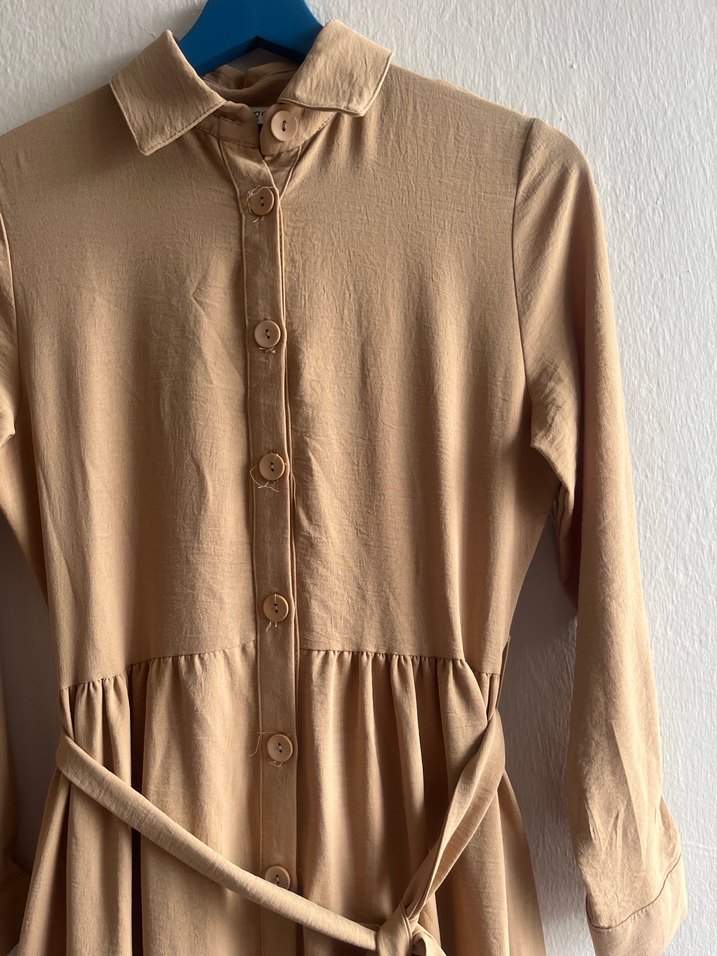 Bej Uzun Elbise, Fırfırlı, Bohem Tarz - Görsel 2