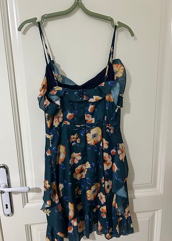 Mavi Çiçek Desenli Fırfırlı Mini Elbise - Görsel 2