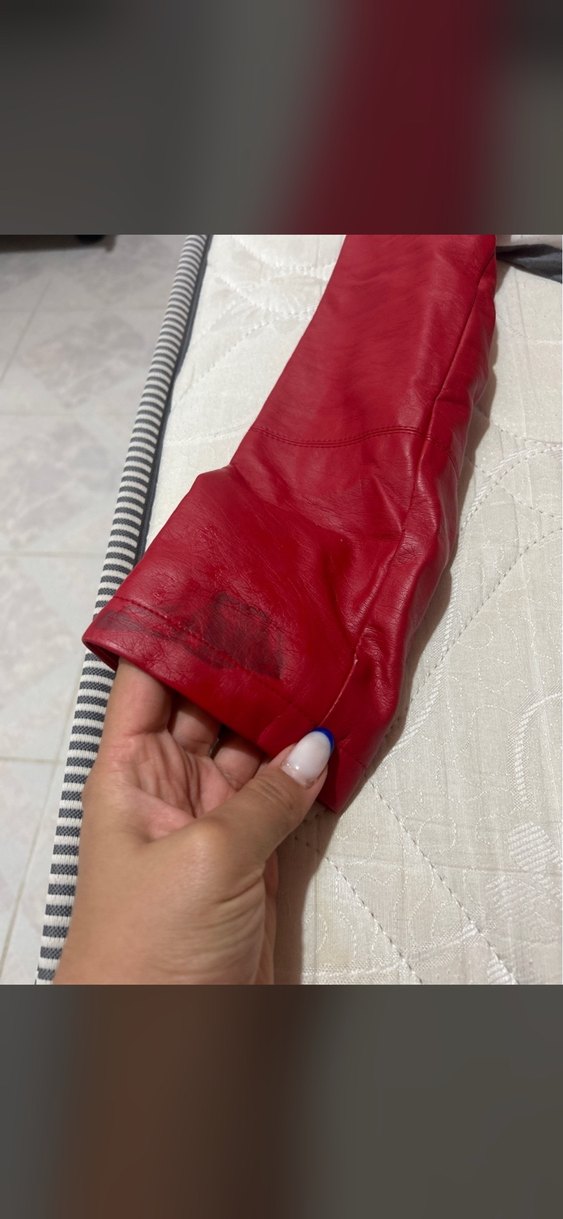 Kırmızı Kadın Deri Ceket - Görsel 5