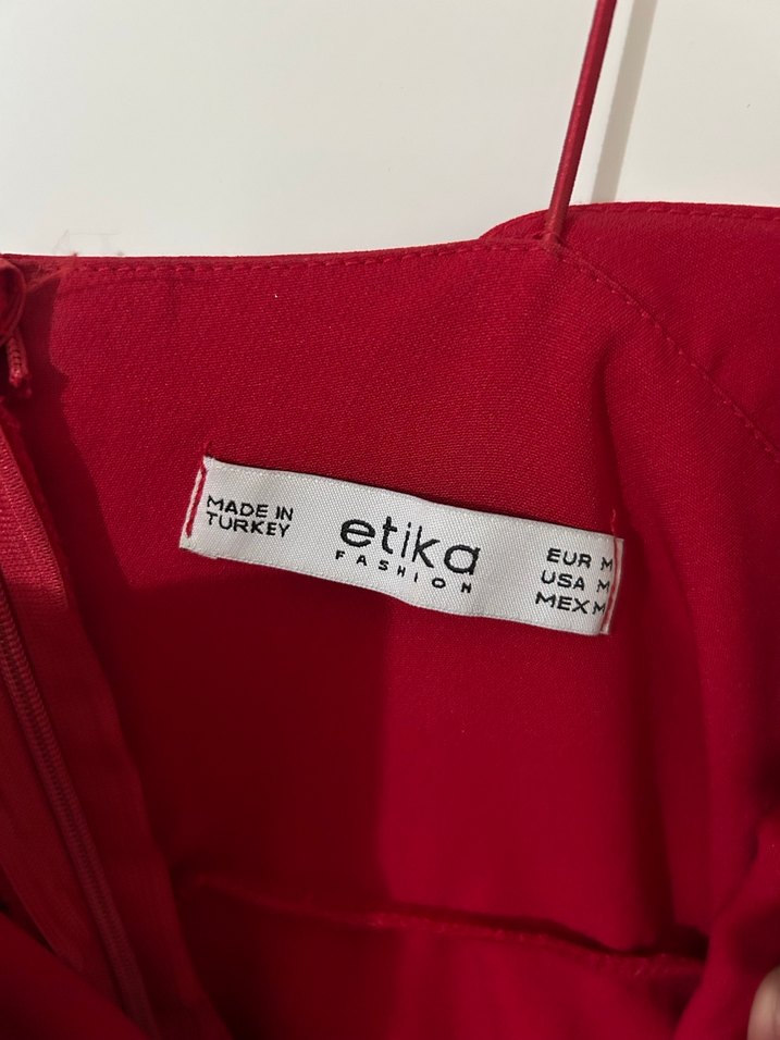 Kırmızı Drapeli İnce Askılı Midi Elbise - Görsel 3