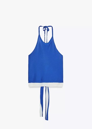 Zara Mavi bağlamalı sırt dekolteli Crop Top