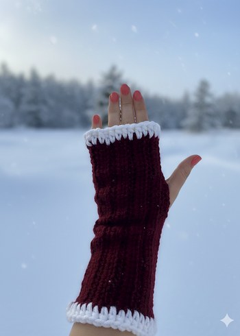 Bordo Örgü Kadın Eldiveni - Görsel 2