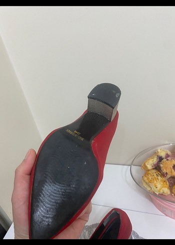 Kırmızı Süet Blok Topuklu Kadın Stiletto - Görsel 3