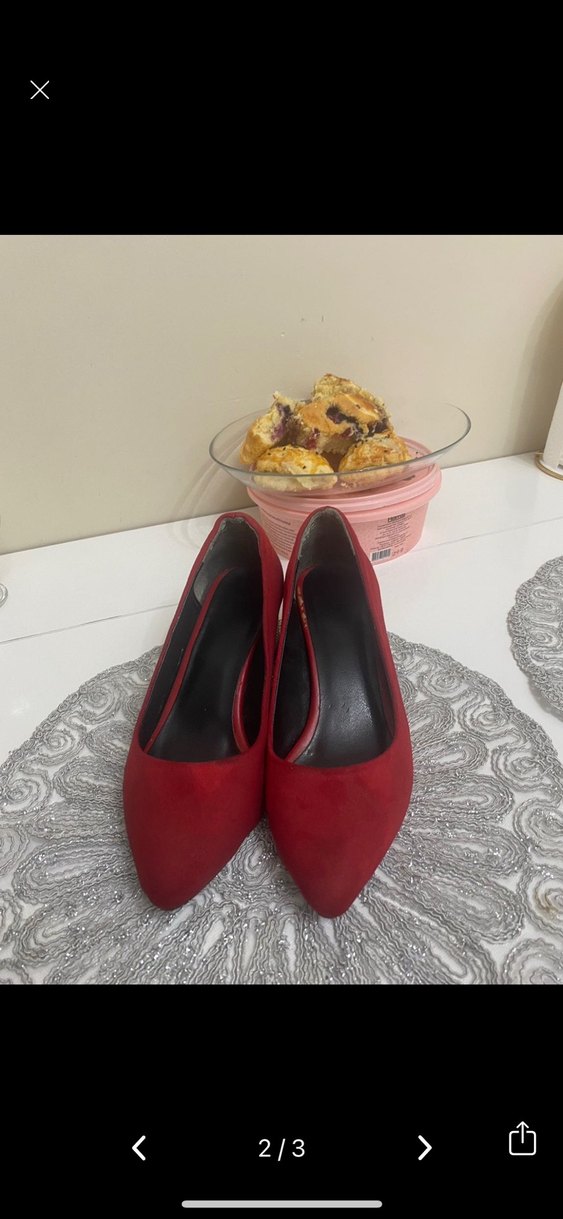 Kırmızı Süet Blok Topuklu Kadın Stiletto - Görsel 2