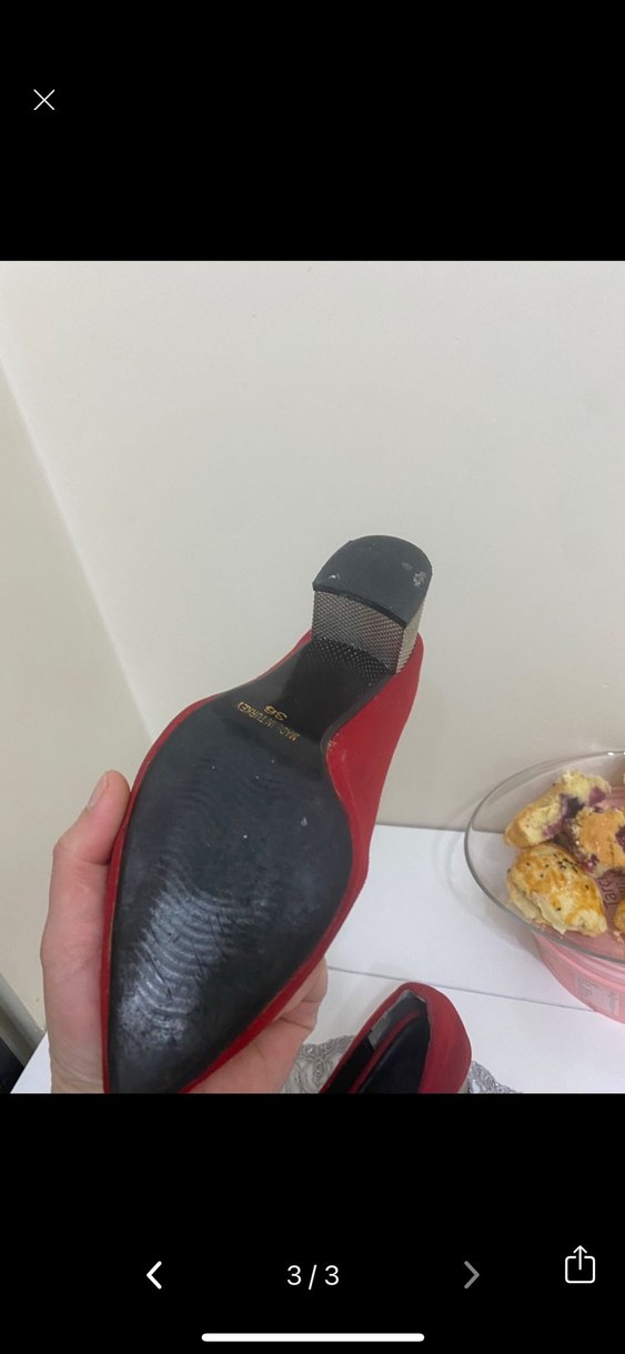 Kırmızı Süet Blok Topuklu Kadın Stiletto - Görsel 3