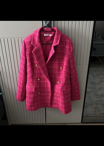 Tuvit Düğmeli Pembe Kısa Kadın Blazer Ceket - Görsel 2