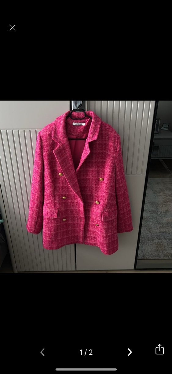 Tuvit Düğmeli Pembe Kısa Kadın Blazer Ceket - Görsel 2
