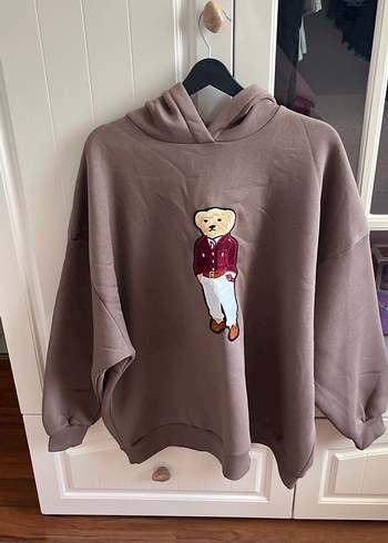 Diğer Oversize Kapusonlu Kahverengi Kapusonlu Sweatshirt