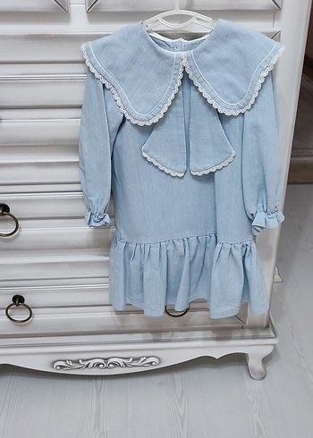 Diğer Pastel Mavi Denim Kız Elbise