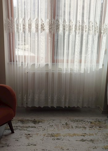 Diğer İşlemeli Beyaz Tül Perde