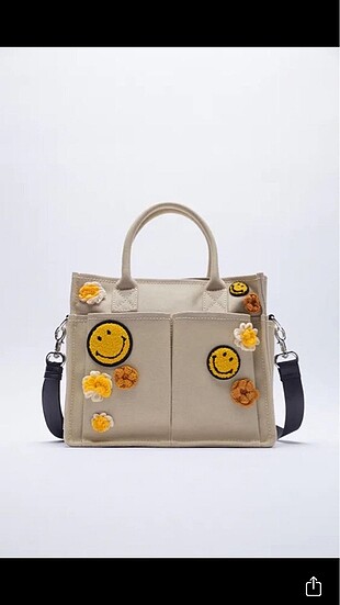 Zara smiley kanvas çanta