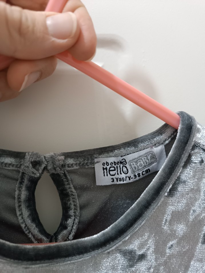 Gri Kadife Kız Elbisesi - Görsel 3