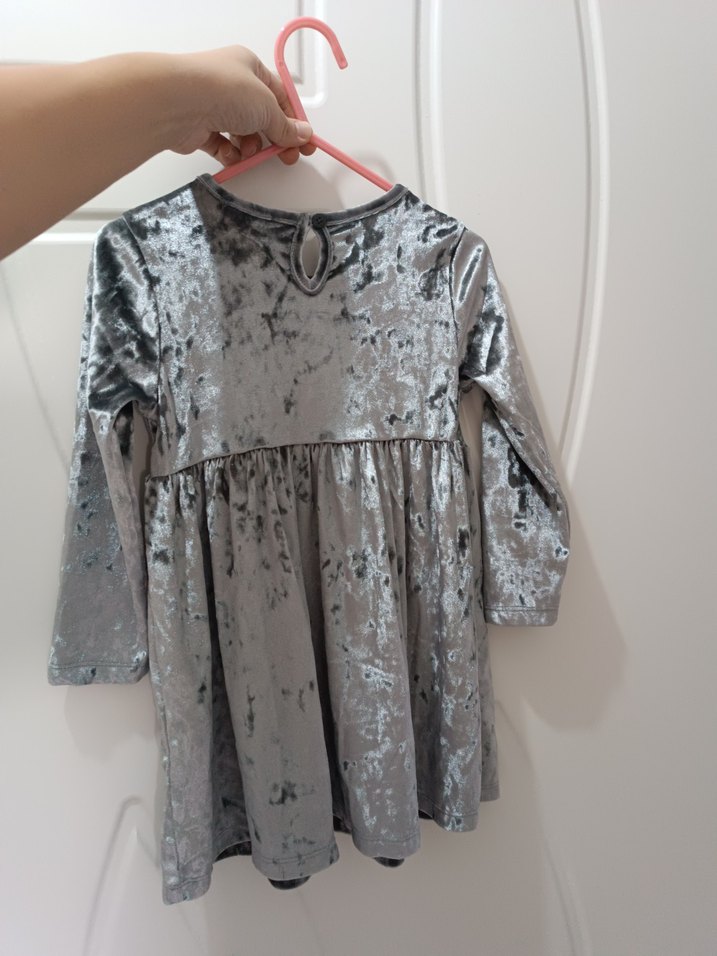 Gri Kadife Kız Elbisesi - Görsel 2