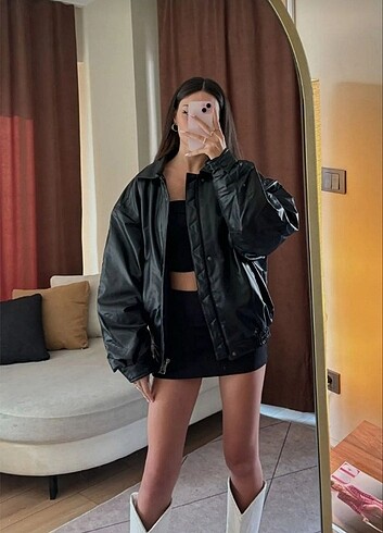 Siyah Oversize Deri Ceket