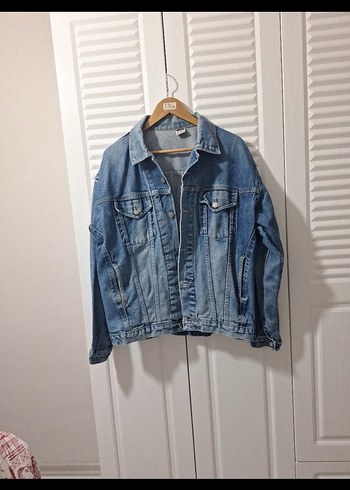 Düğmeli Mavi Denim Kadın Ceket overisze model - Görsel 2