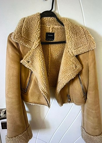 bershka bej kürklü ceket
