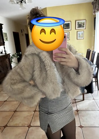 Gri Kısa Peluş Kadın Kürk - Görsel 3