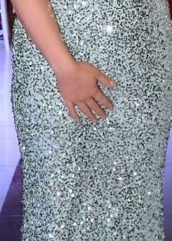 Turkuaz Desenli Straplez Uzun Abiye - Görsel 7