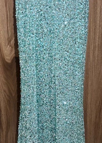 Turkuaz Desenli Straplez Uzun Abiye - Görsel 6