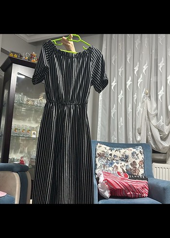 Kadın Siyah Çizgili Uzun Tulum - Görsel 2