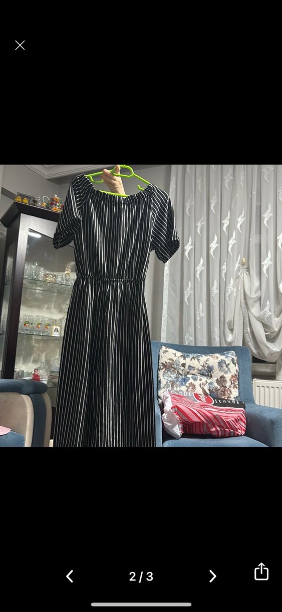 Kadın Siyah Çizgili Uzun Tulum - Görsel 2