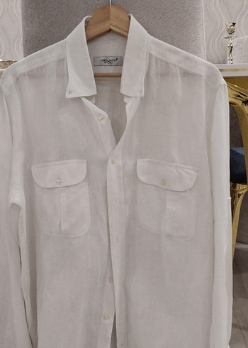 Bej Keten erkek Gömlek - Görsel 7