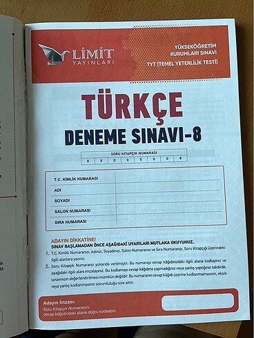 Diğer Limit Türkçe tyt deneme