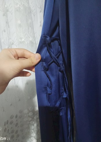 m Beden lacivert Renk Uzun Lacivert Dik Yaka Abiye Elbise+ şalı
