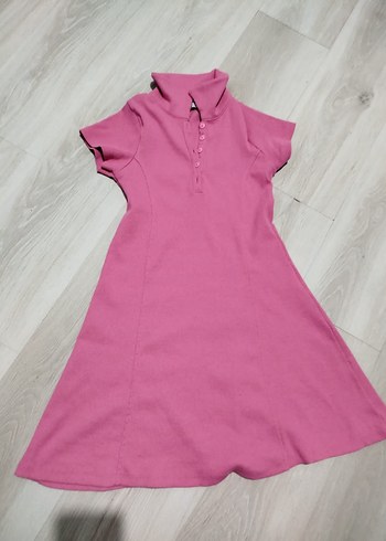 Pembe Kısa Kollu Midi Elbise